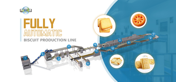 4 In 1 Biscuit Production Line Fully Automatic Biscuit Line For Hard Soft Sandwich Chocolate Coating Biscuit 500KG/H